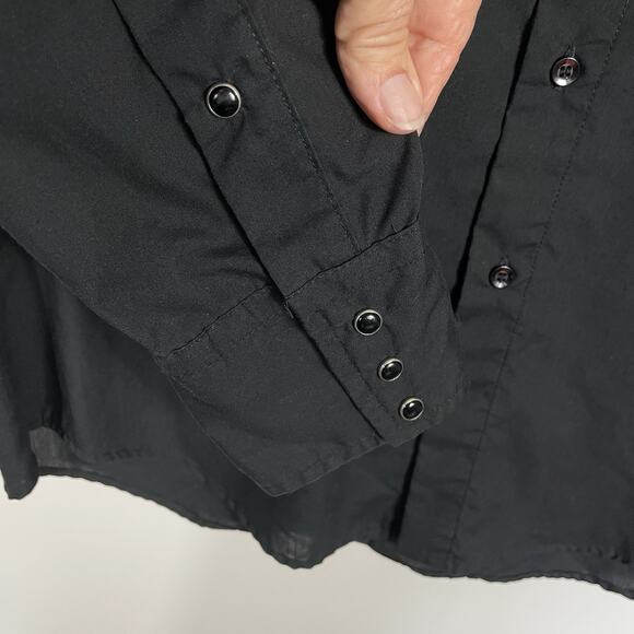 Vintage Karman Western Bib Shirt Mens Large Black Pearl Snap Old West Frontier - Picture 6 of 9